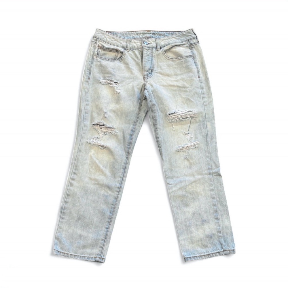 American Eagle Boy Crop Distressed Acid Wash Jeans Size 6